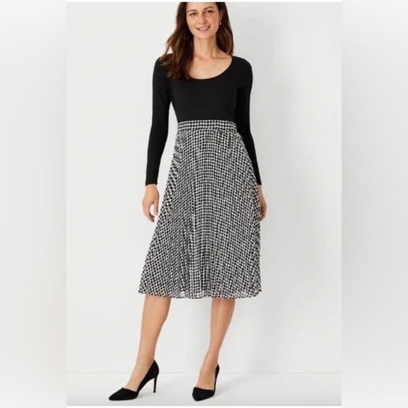 Ann Taylor Mixed Media Houndstooth Flare Dress Black & White Size 12 Career - Picture 1 of 8